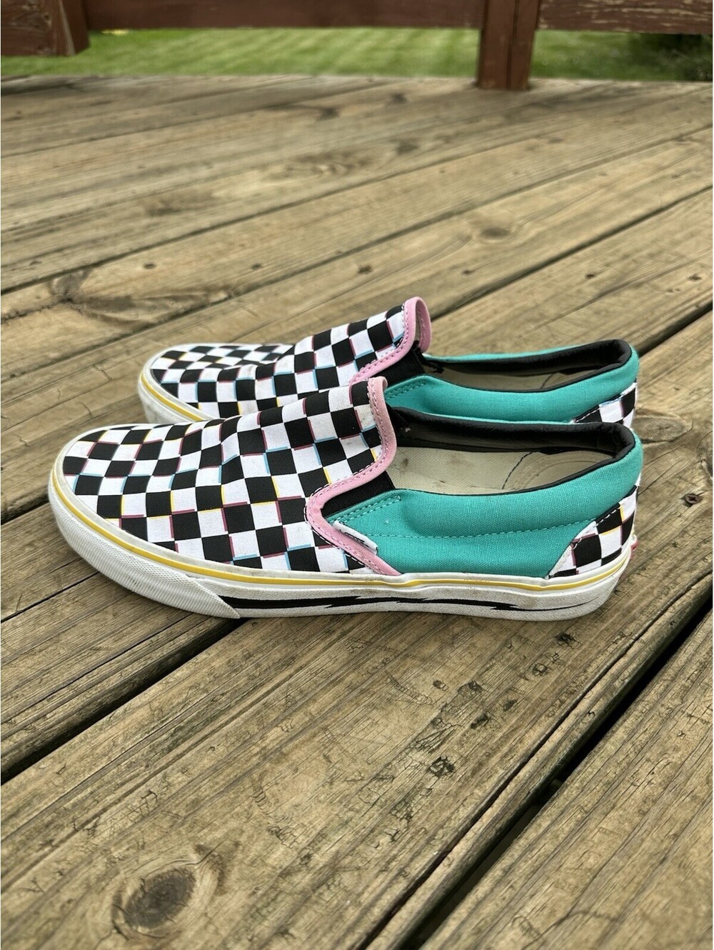 Vans Classic Slip On Checkerboard Canvas Sneakers Colorful Men 8.5 Women 10